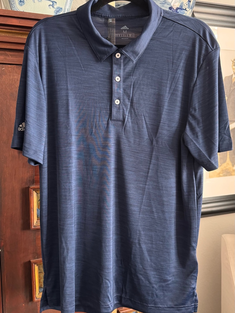 Adidas Men’s A402 Striped Golf Polo Collegiate Navy Melange Shirt NWT Size M - Picture 9 of 12